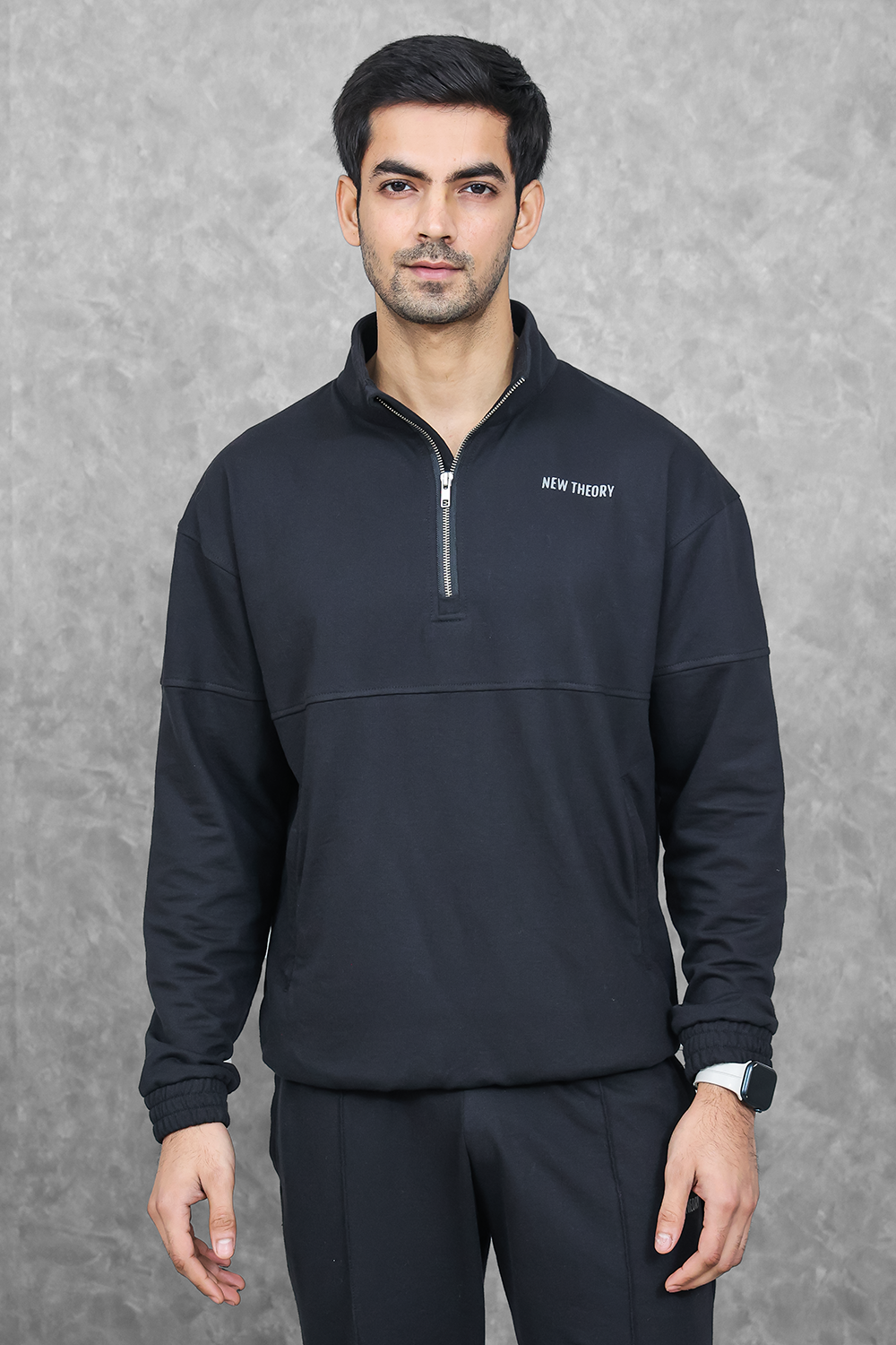 Studio Straight Fit Quarter Zip- Charcoal Black