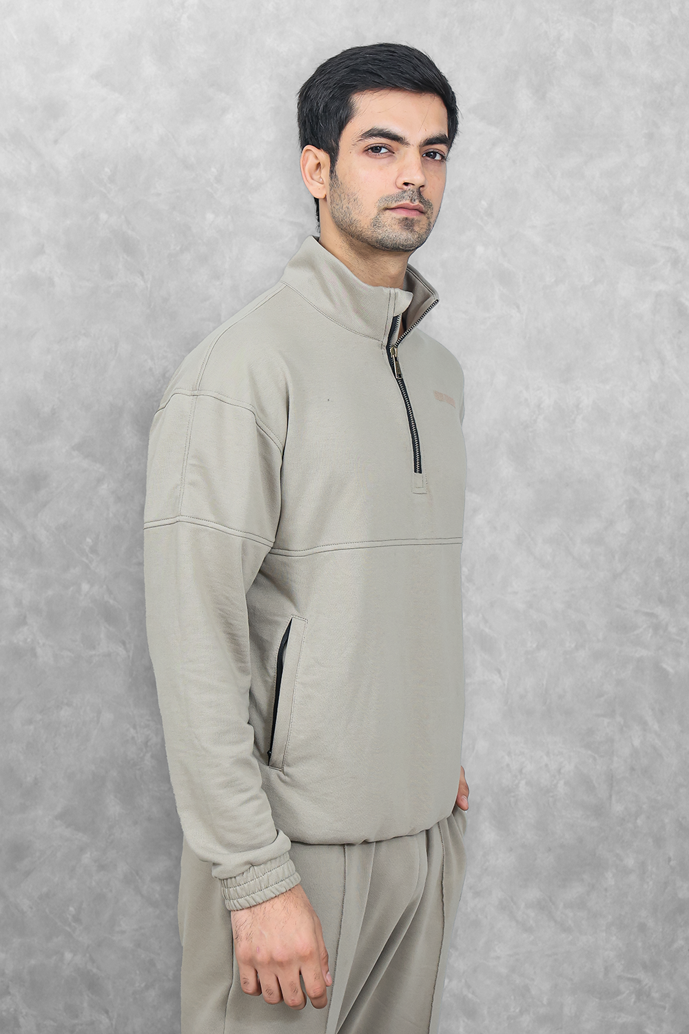 Studio Straight Fit Quarter Zip- Silver Sage