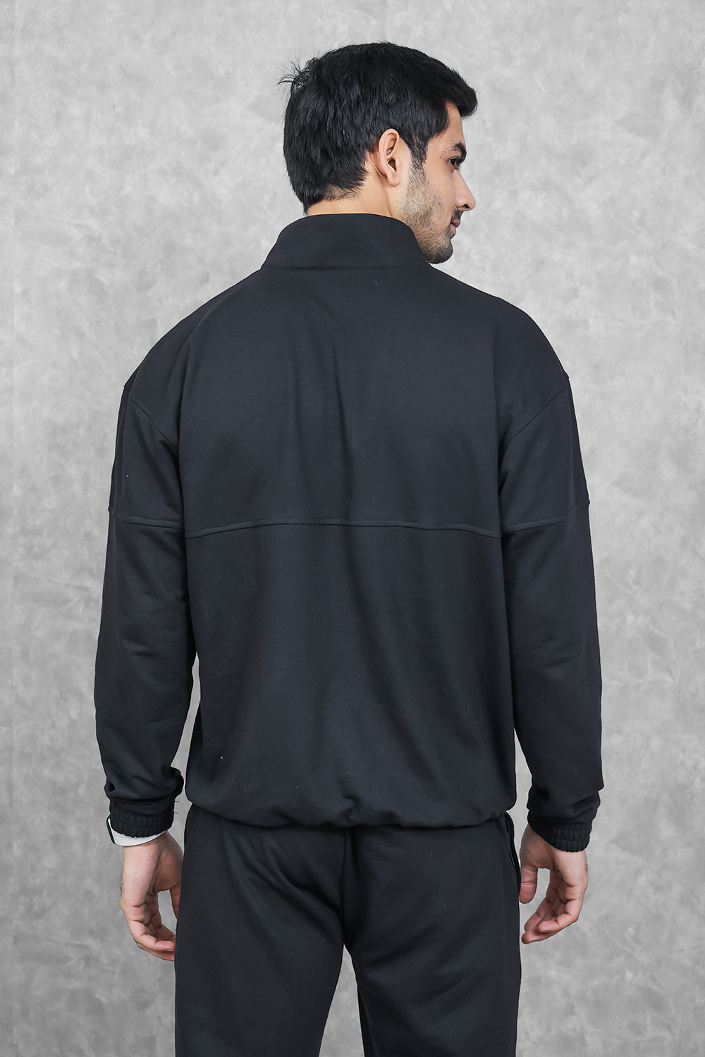 Studio Straight Fit Quarter Zip Jacket- Charcoal Black