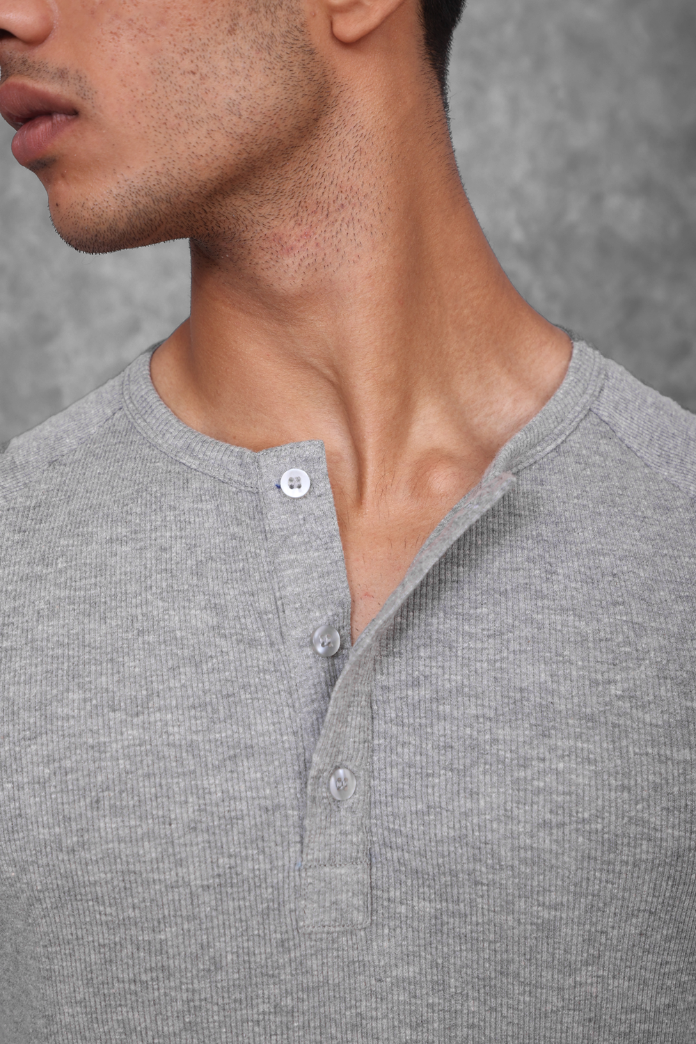 Muscle Up- Ribbed Henley T-shirts - Grey