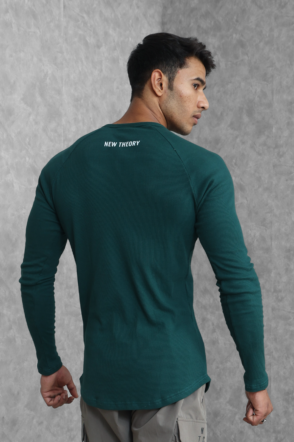 Muscle Up- Ribbed Henley T-shirts - Green