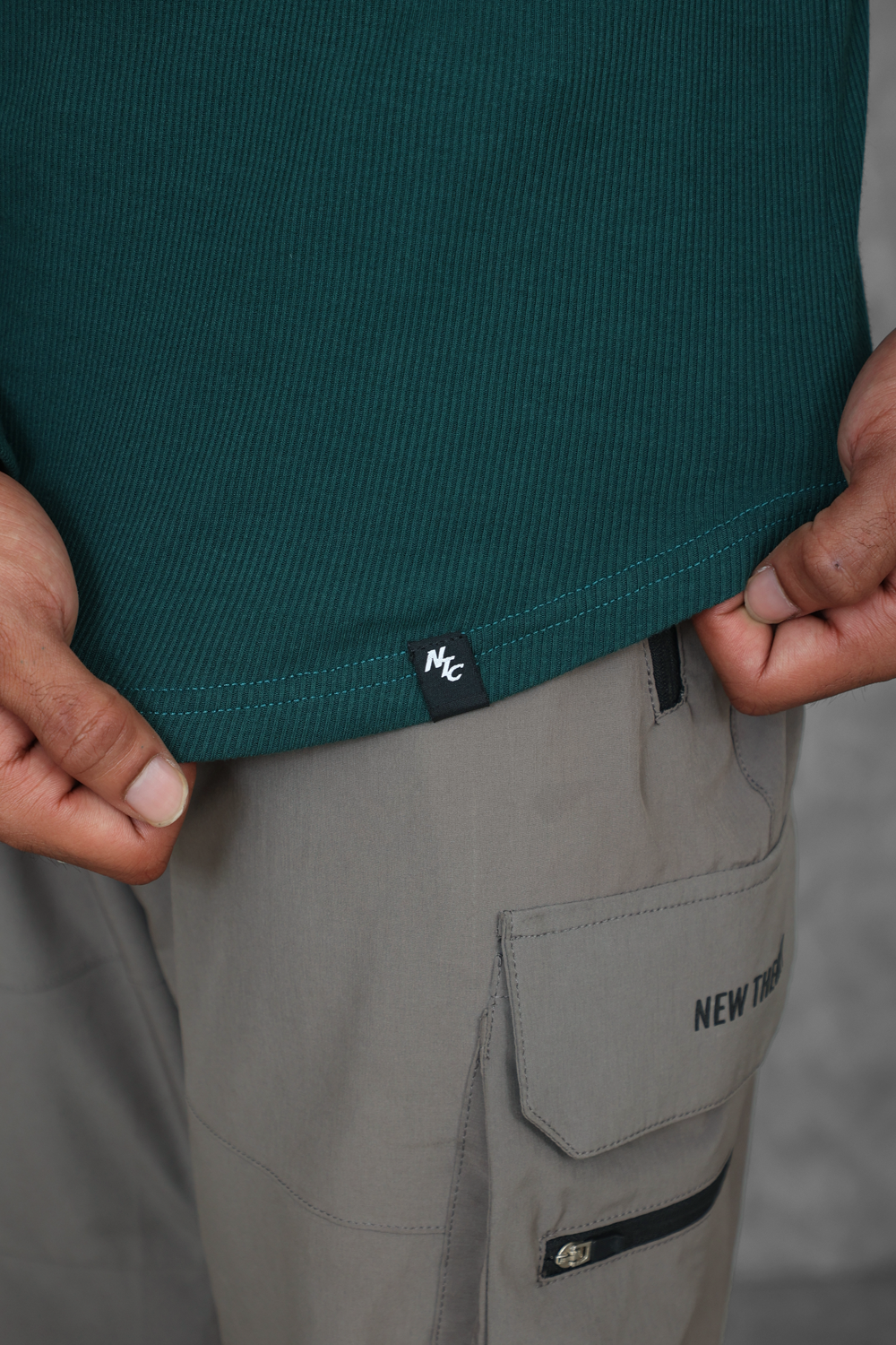 Muscle Up- Ribbed Henley T-shirts - Green