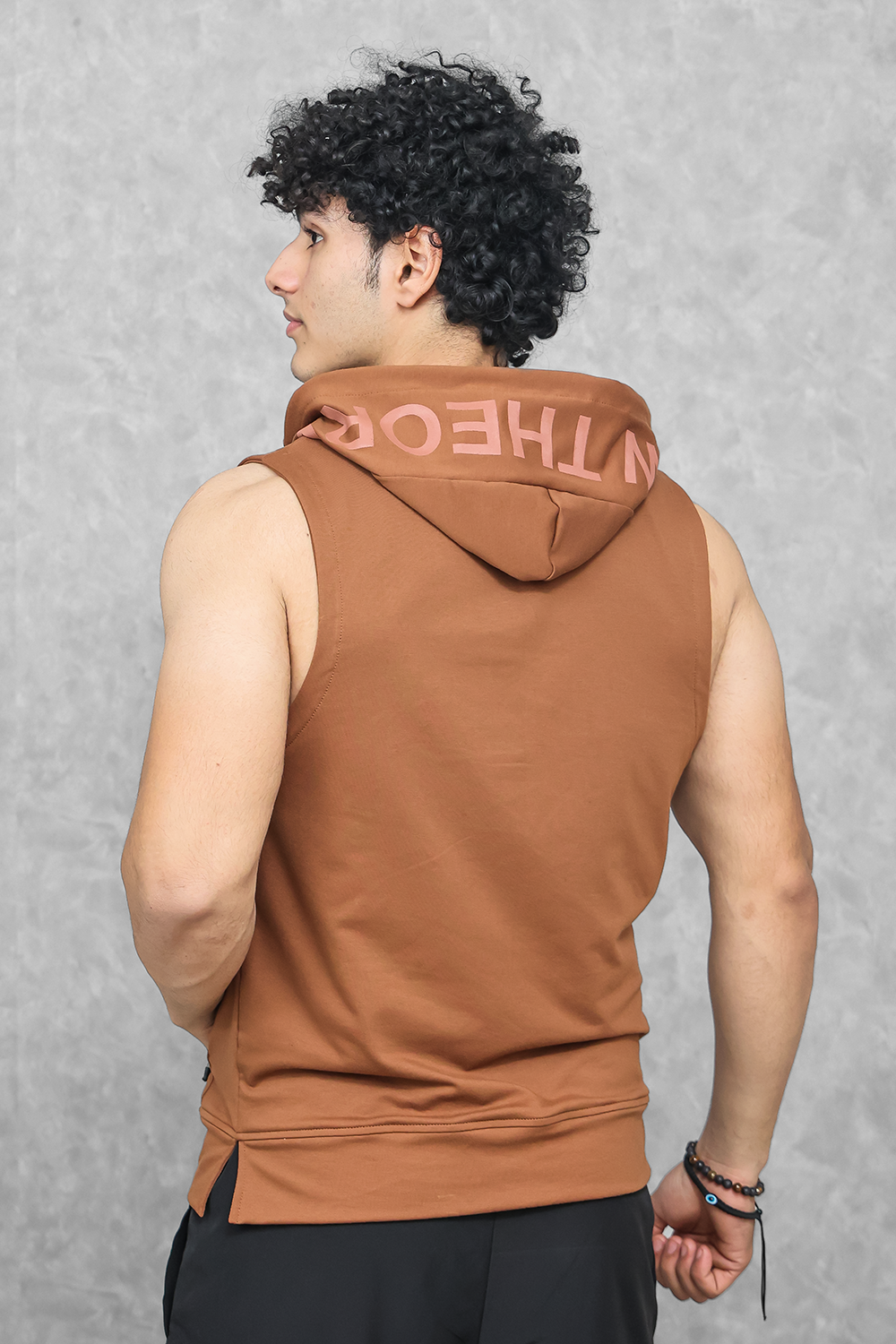Brown Sleeveless Hoodie for Training - New Theory Clothing Brown Sleeveless Hoodie for Training - New Theory Clothing