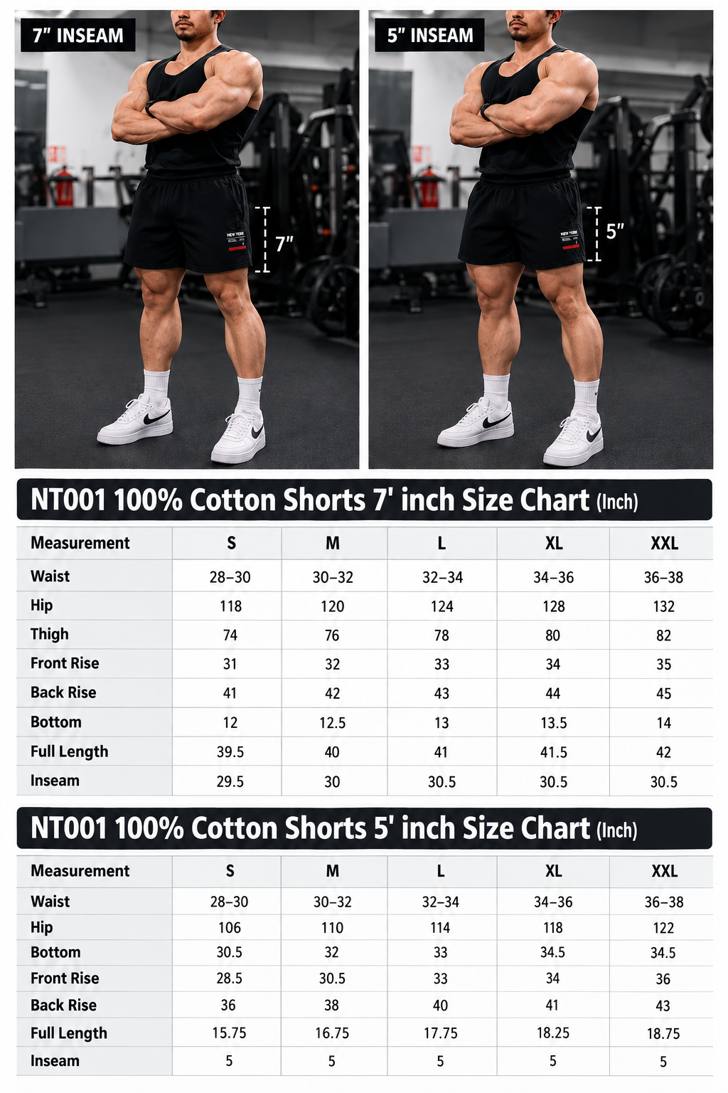 NT001 100% Cotton Shorts 7' inch 4pk
