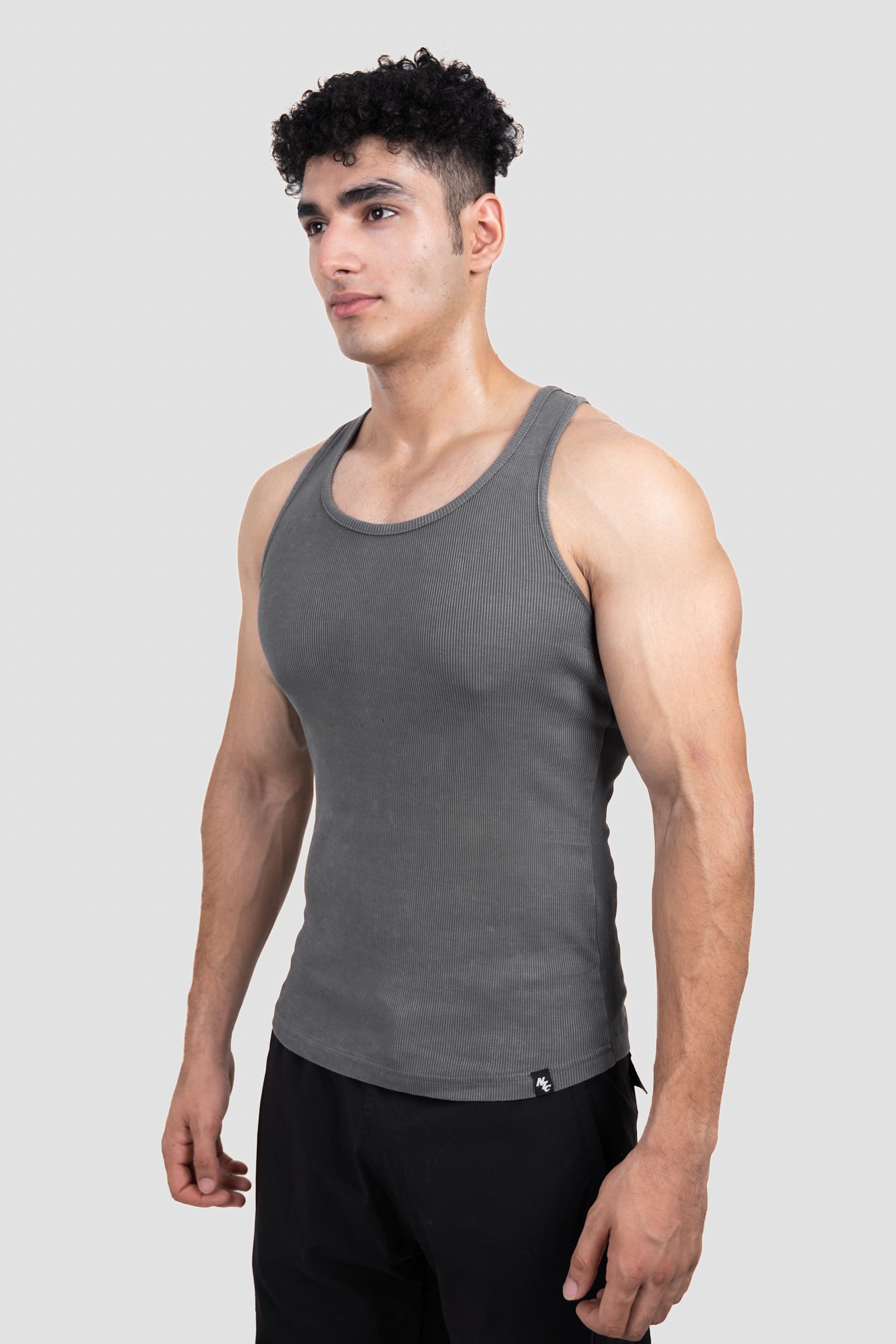 Washed Muscle-Up Ribbed Tank - Grey