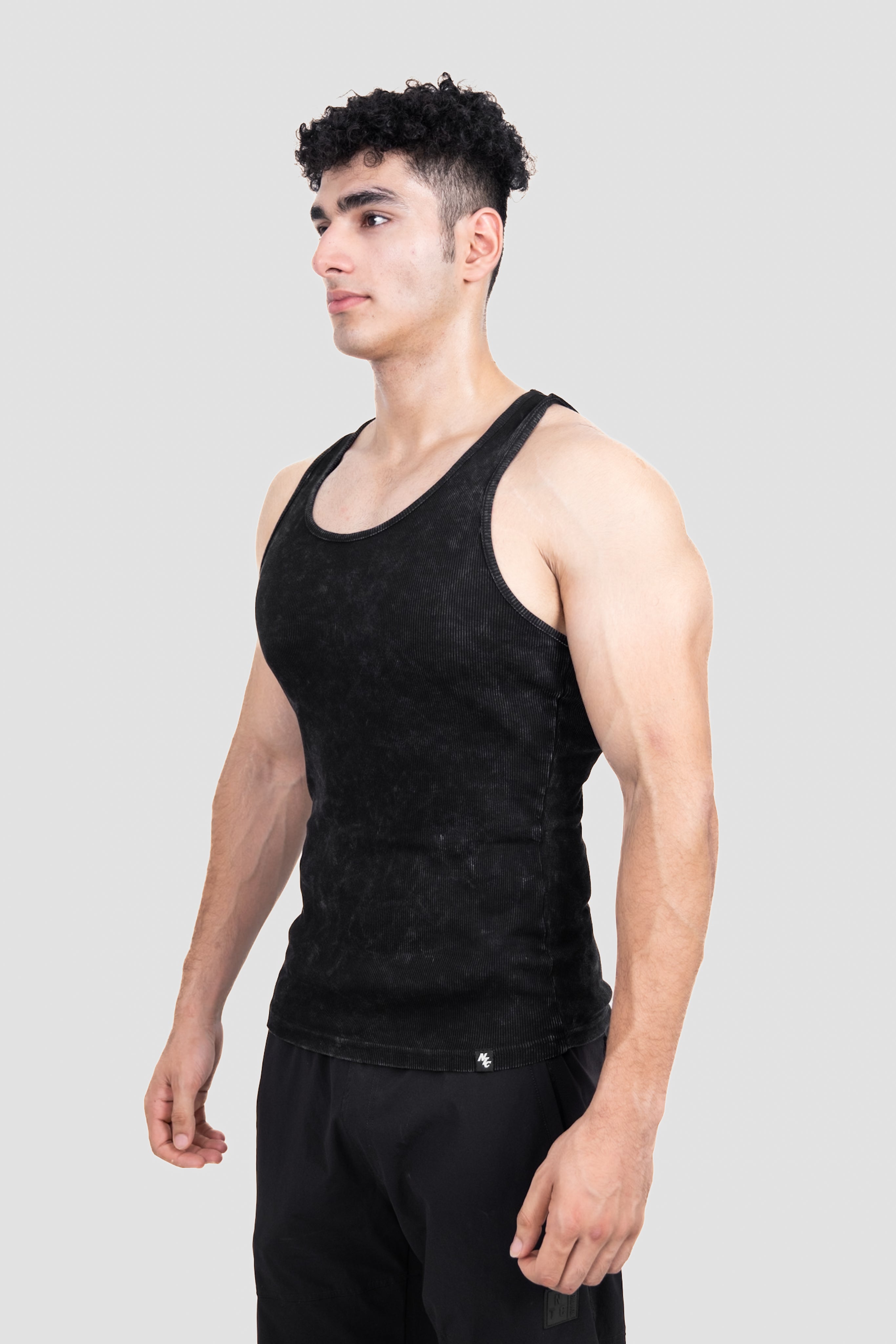 Washed Muscle-Up Ribbed Tank - Black