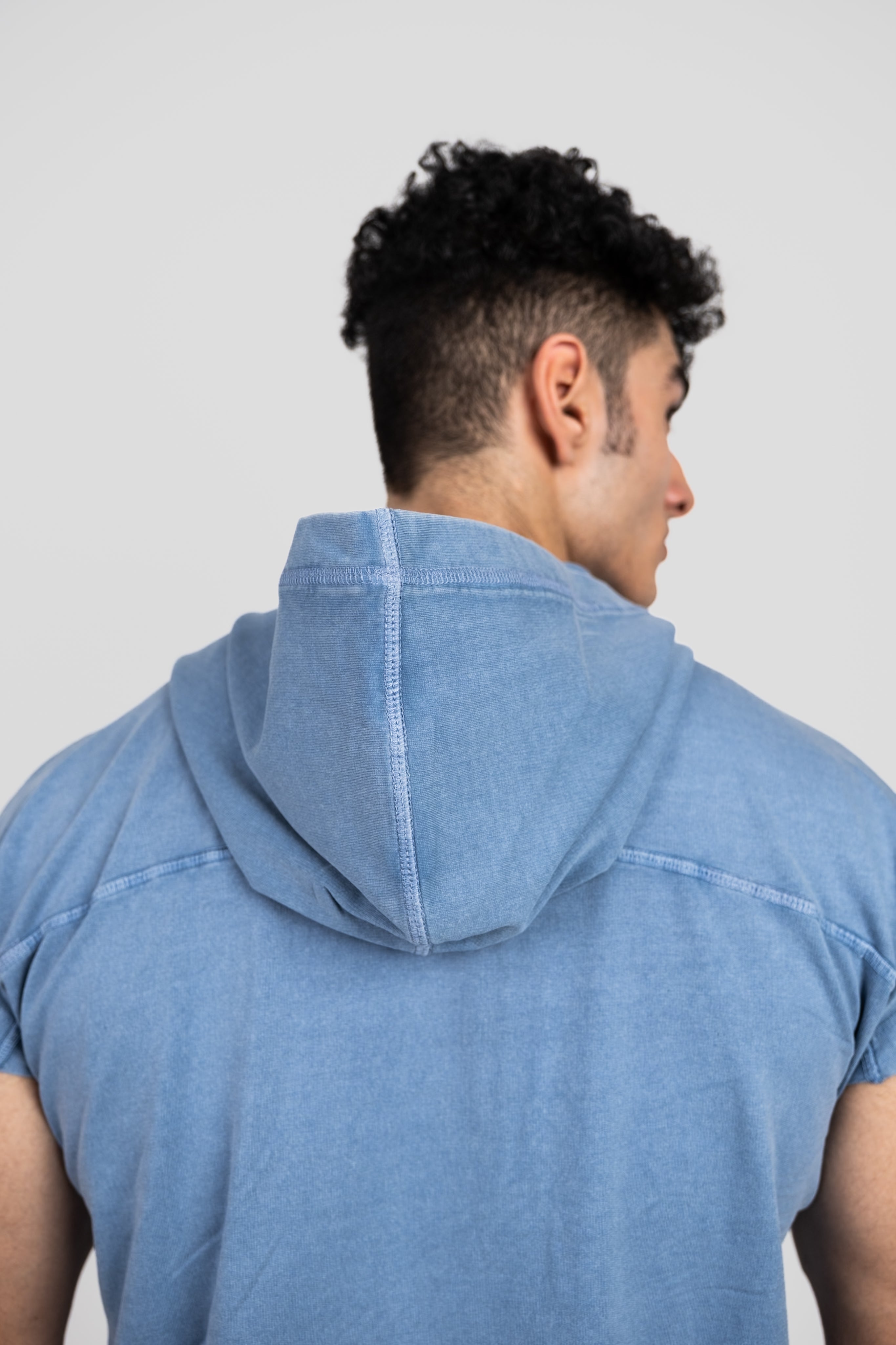 Muscle Up- Washed Sleeveless Zip Hoodie -Titanium Blue