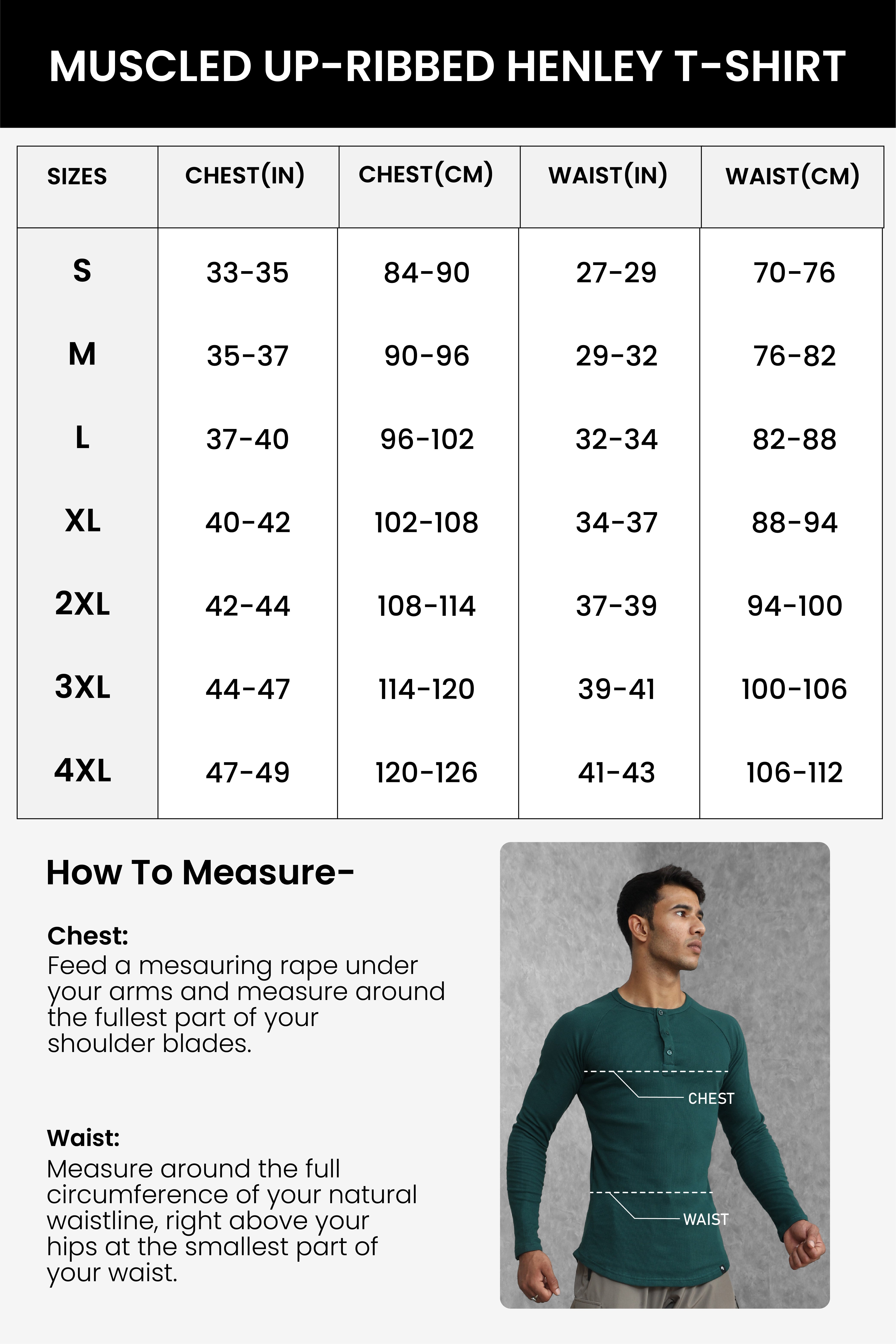 Muscle Up- Ribbed Henley T-shirts - Green