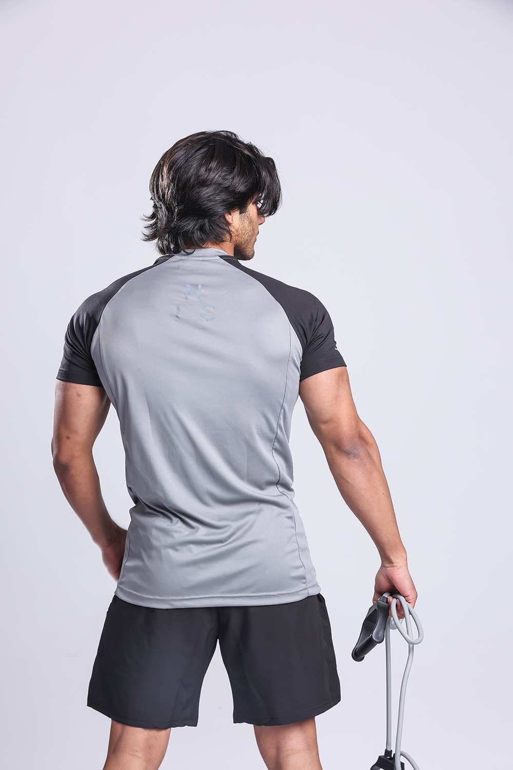 Active Two-tone T-shirt + Shorts set- Grey/Black & Black