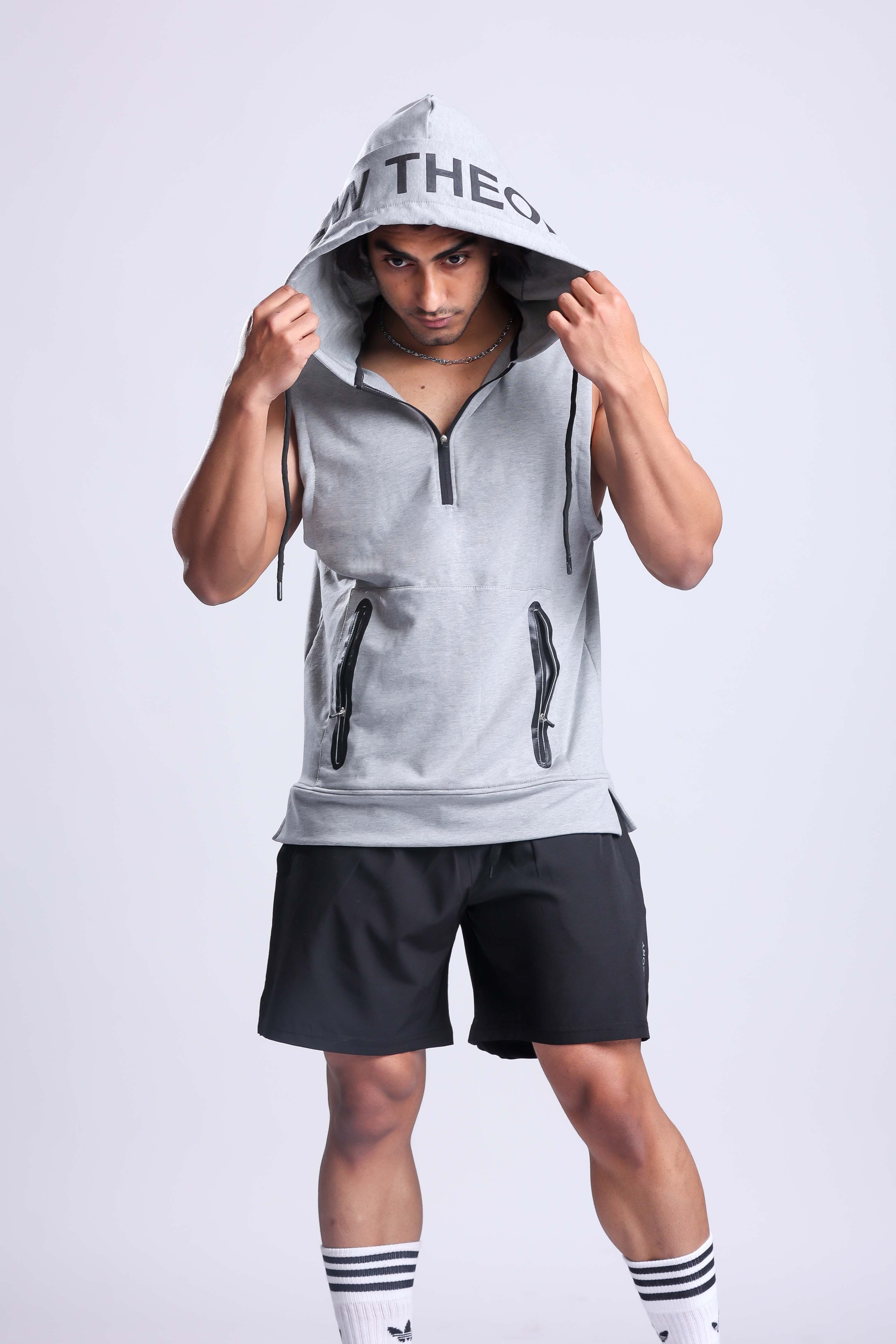 Grey Sleeveless Hoodie for Gym New Theory Clothing