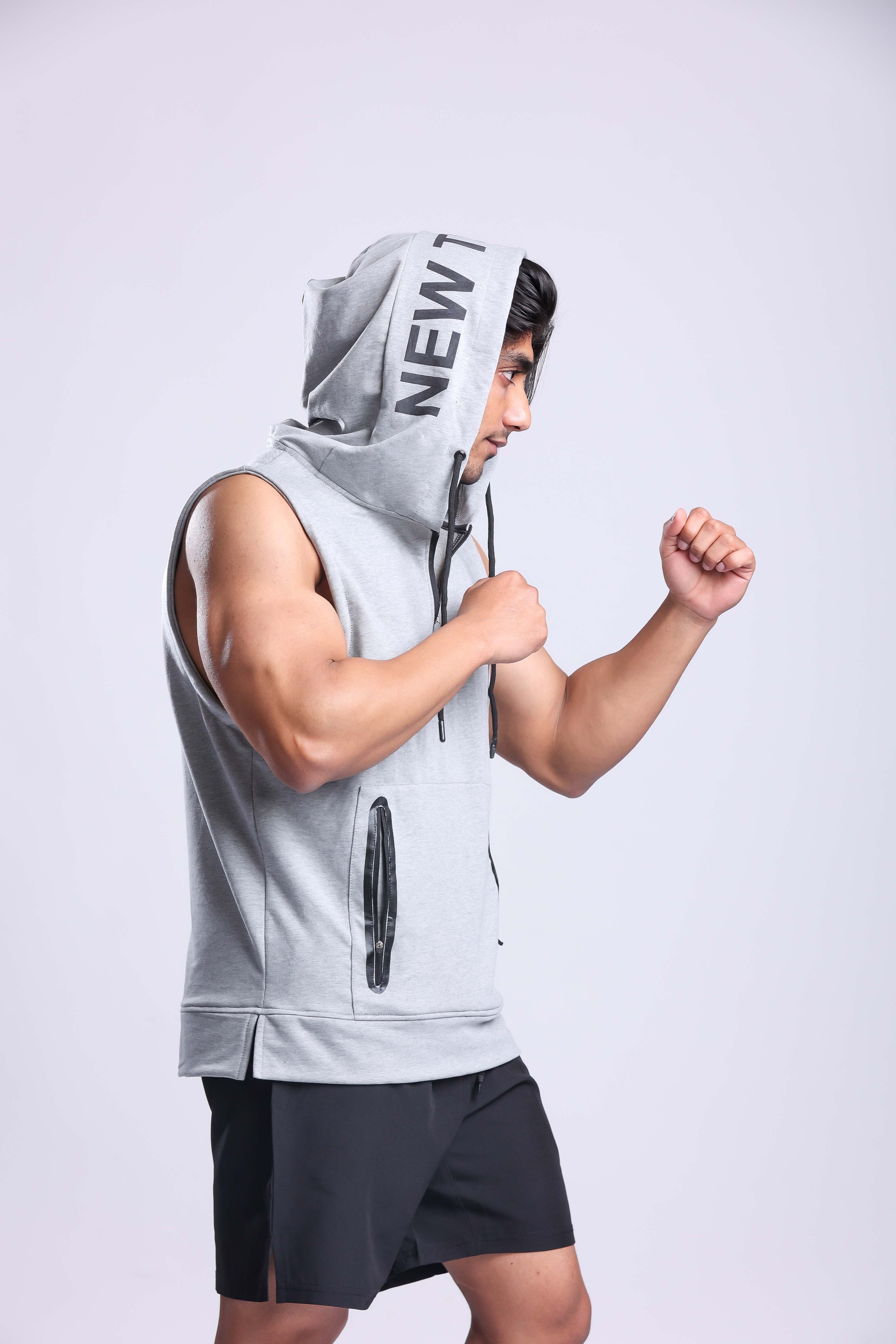 Athletic Training Sleeveless Hoodie- Grey