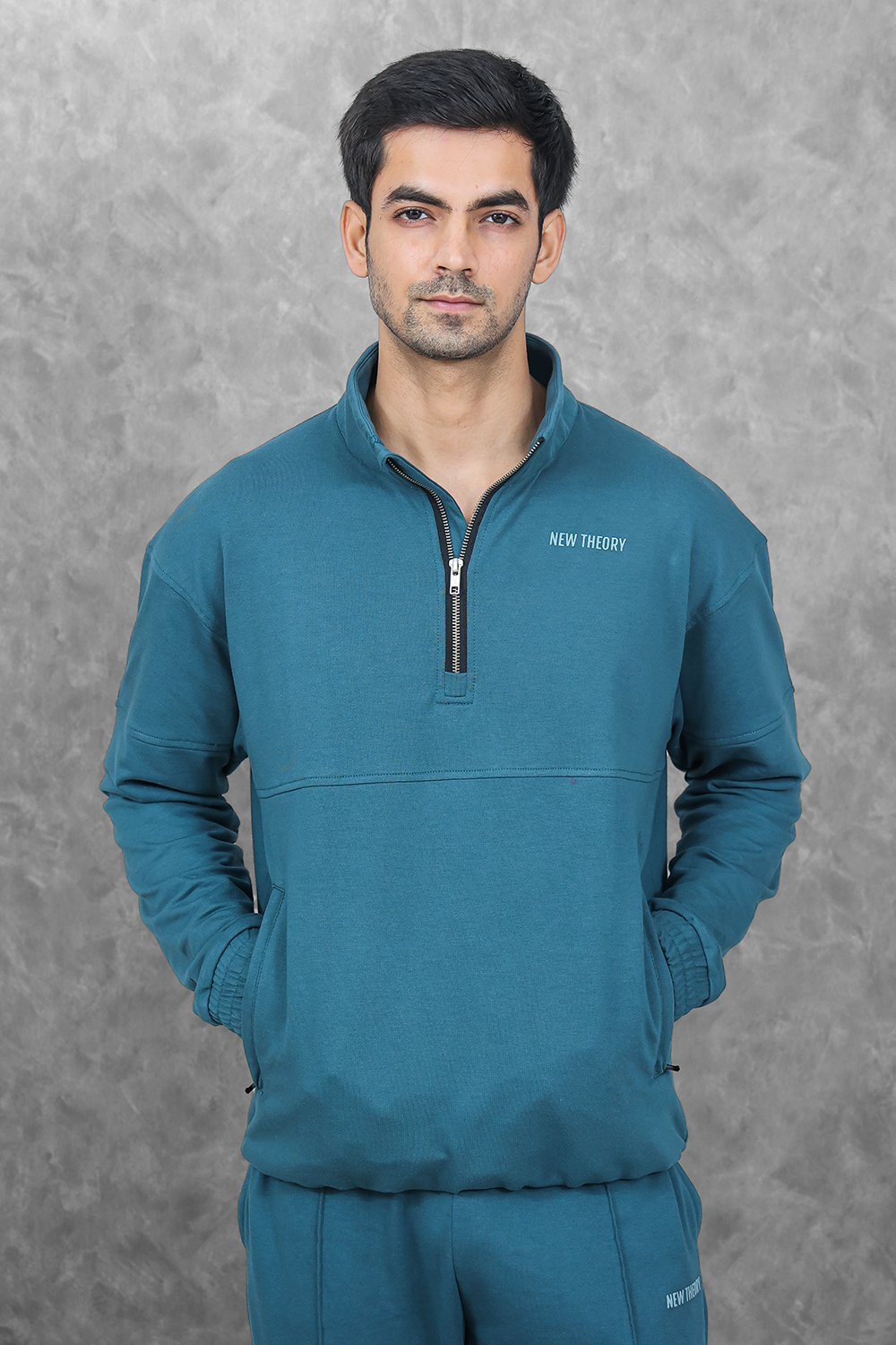 Studio Straight Fit Quarter Zip- Azure Teal