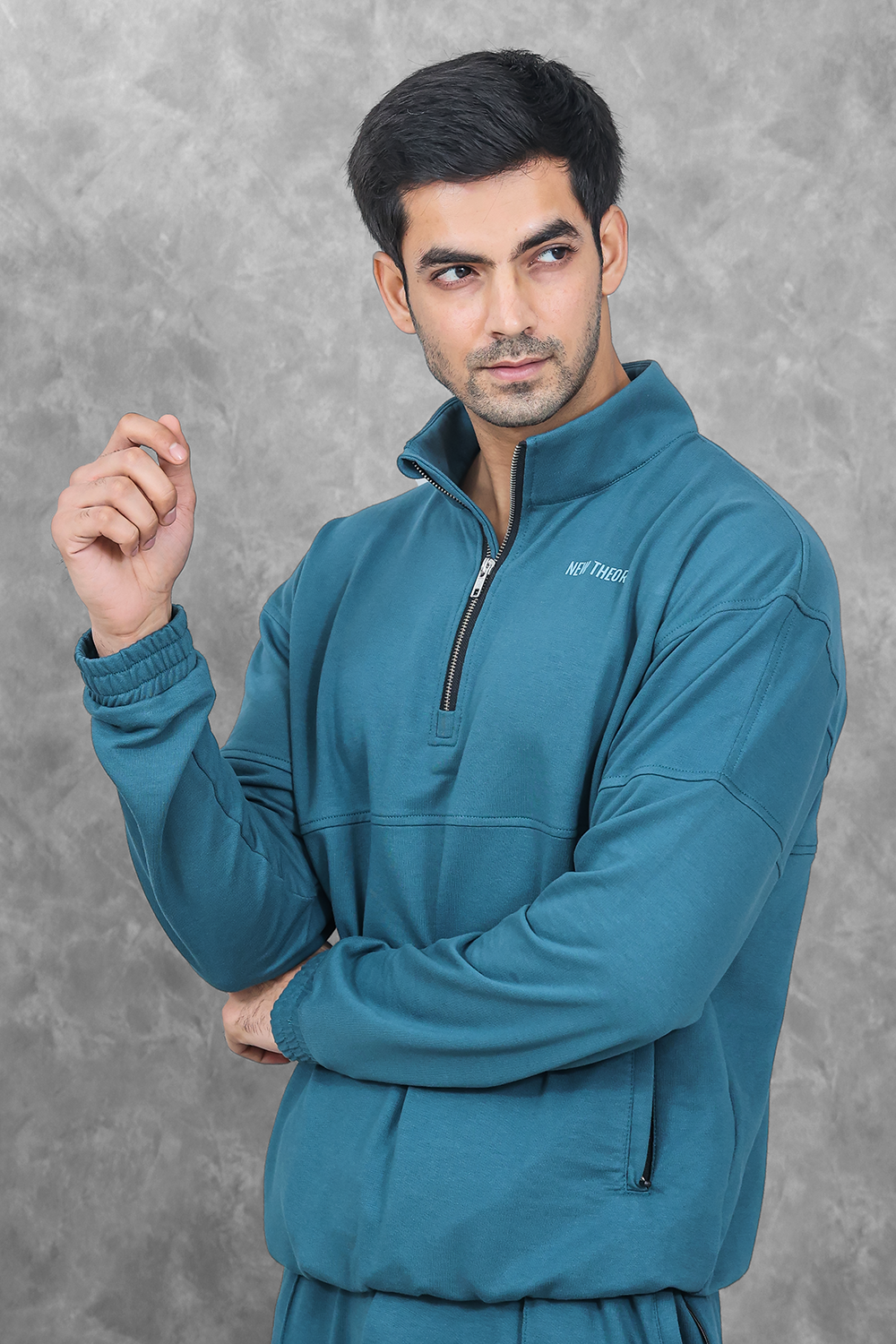 Studio Straight Fit Quarter Zip- Azure Teal