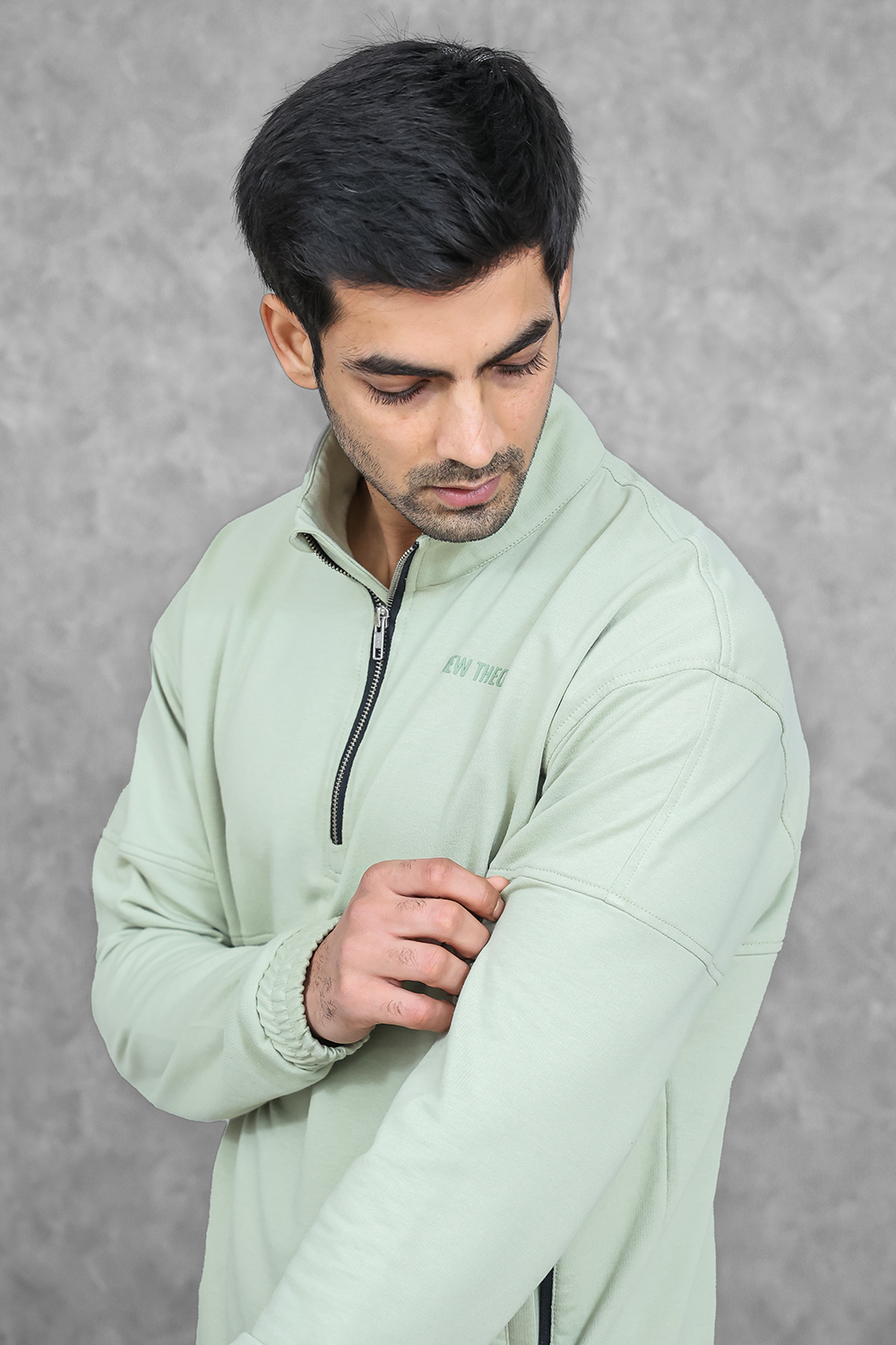 Studio Straight Fit Quarter Zip- Dark Mint