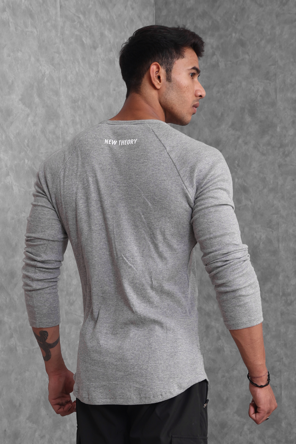 Muscle Up- Ribbed Henley T-shirts - Grey