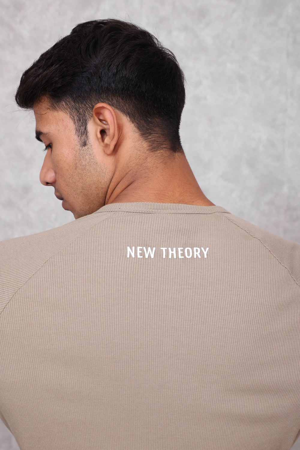 Muscle Up- Ribbed Henley T-shirts - Beige
