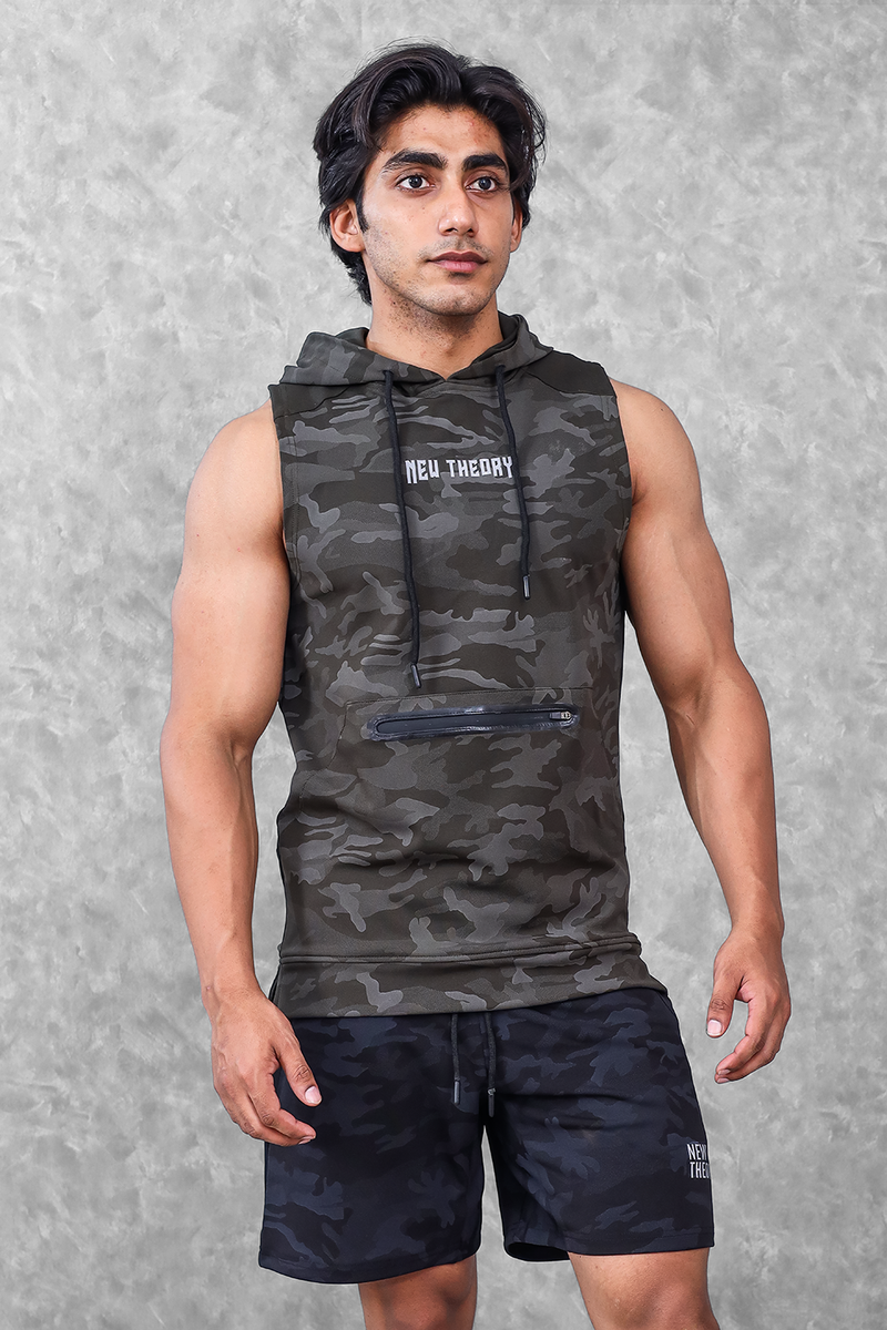 Camo Sleeveless Hoodie- Olive Camo Sleeveless Hoodie- Olive