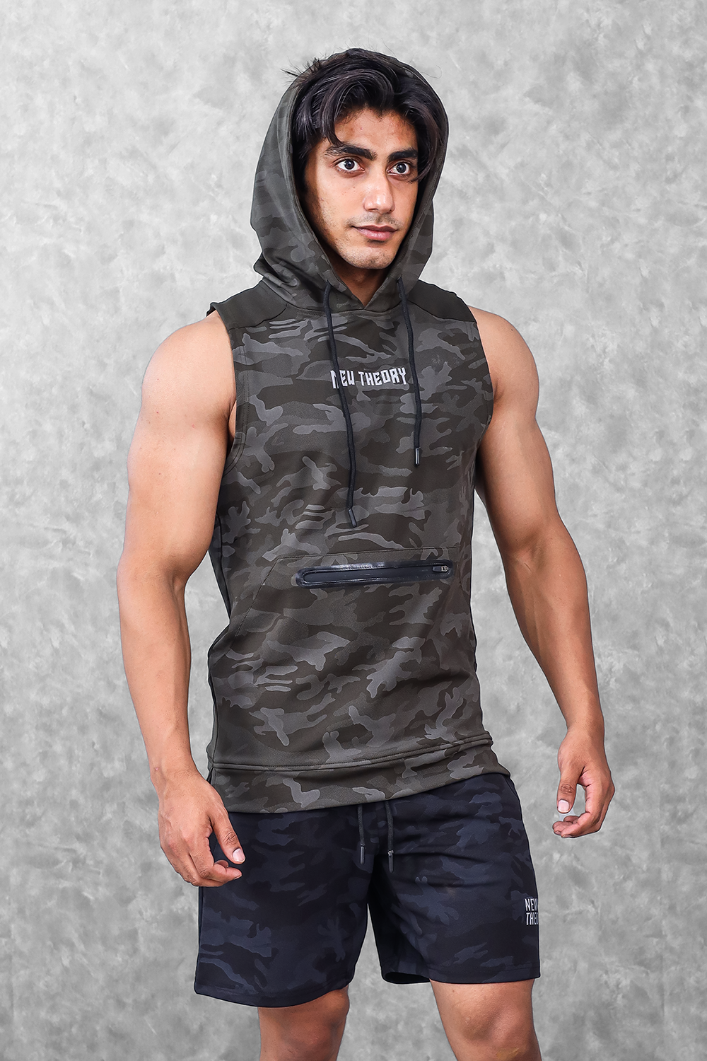 Camo Sleeveless Hoodie- Olive