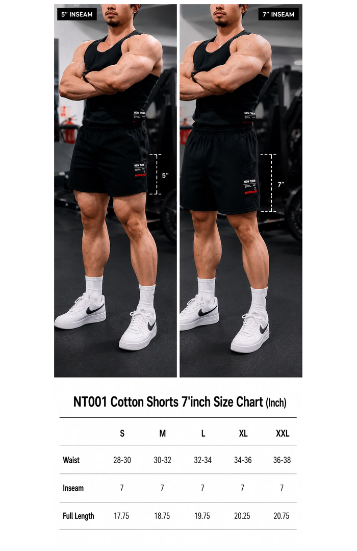 NT001 100% Cotton Shorts 7' inch