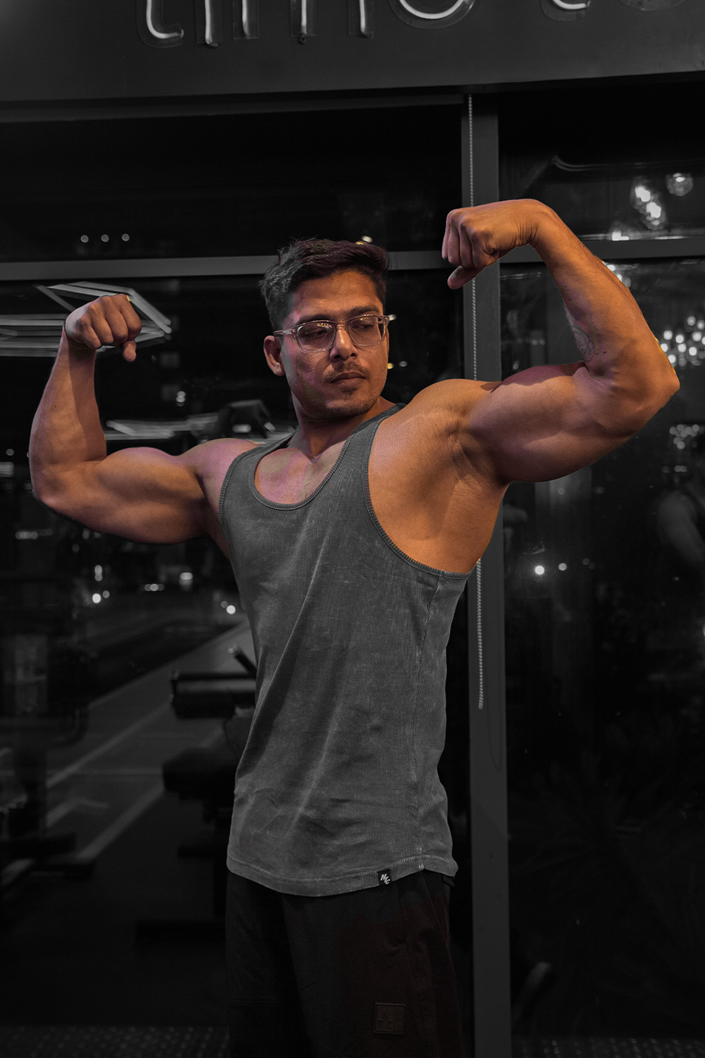 Washed Muscle-Up Ribbed Tank - Grey
