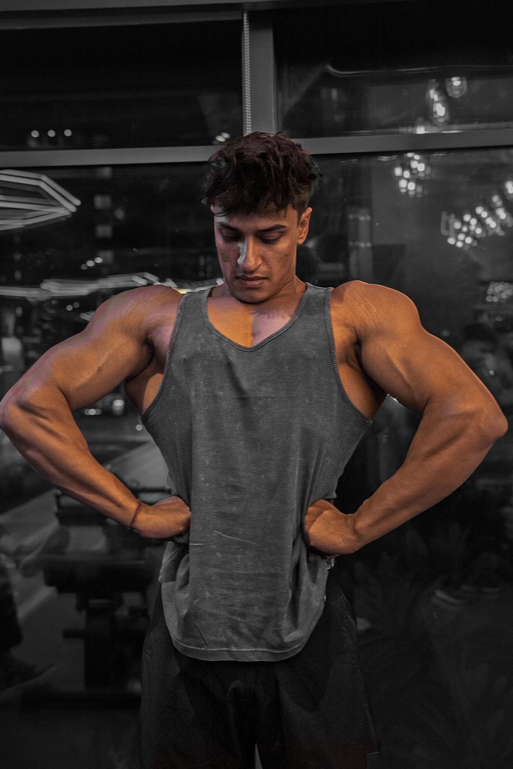 Washed Muscle-Up Ribbed Tank - Grey