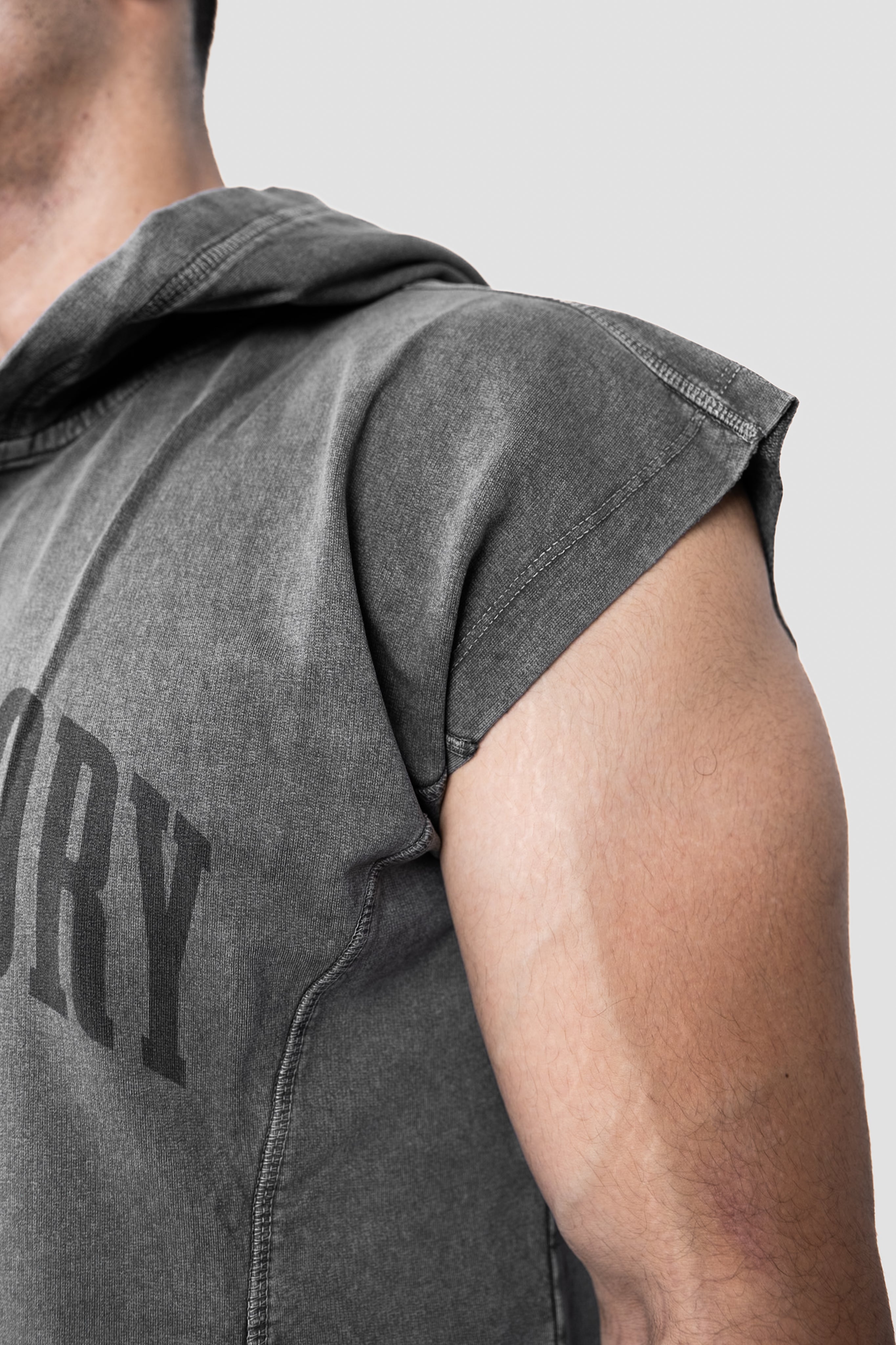 Muscle Up- Washed Sleeveless Zip Hoodie -Dark Grey