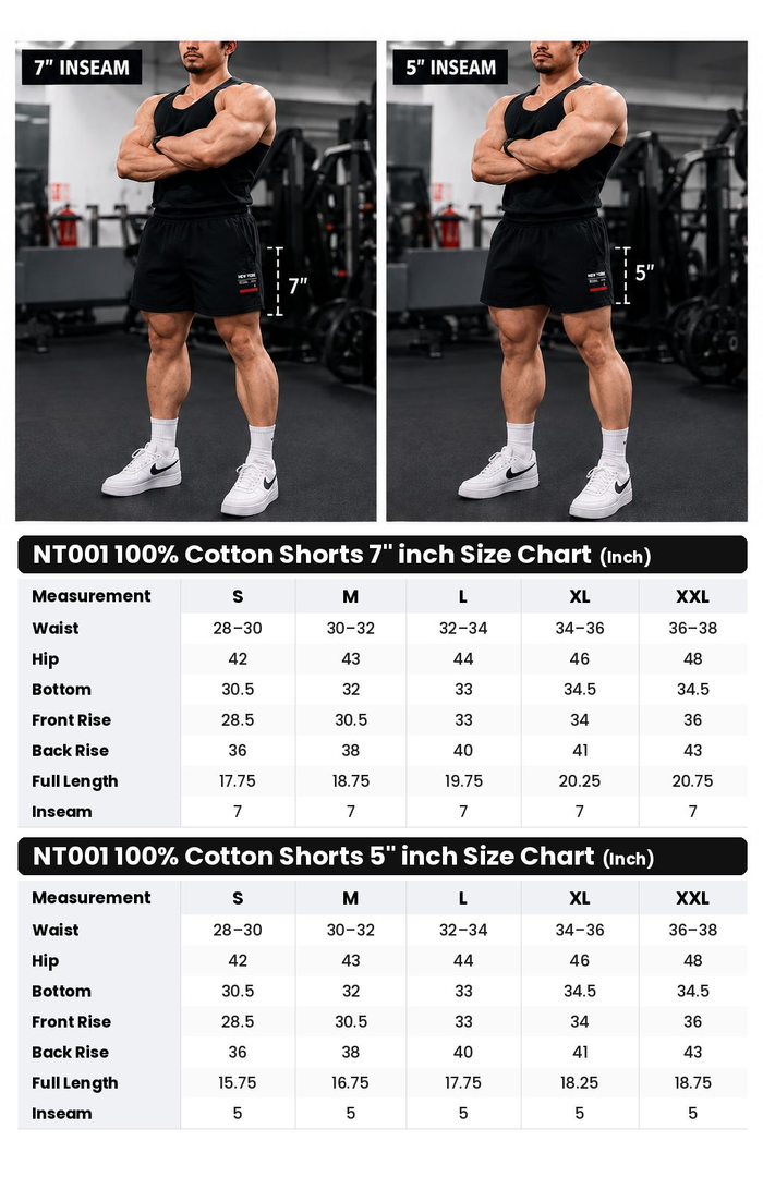 NT001 100% Cotton Shorts 7' inch