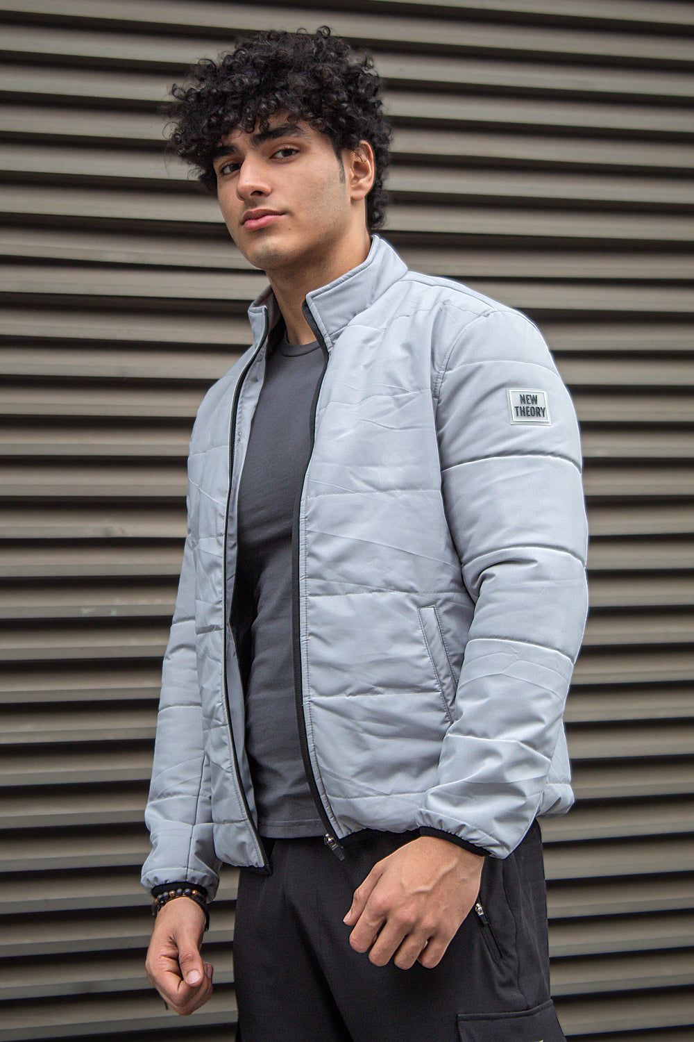 New Theory Full Zip Quilted Jacket- Grey