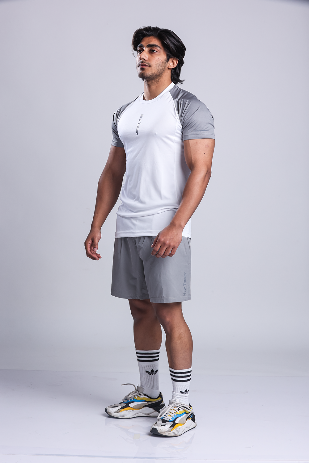 Active Two-tone T-shirt + Shorts set- White/Grey & Grey