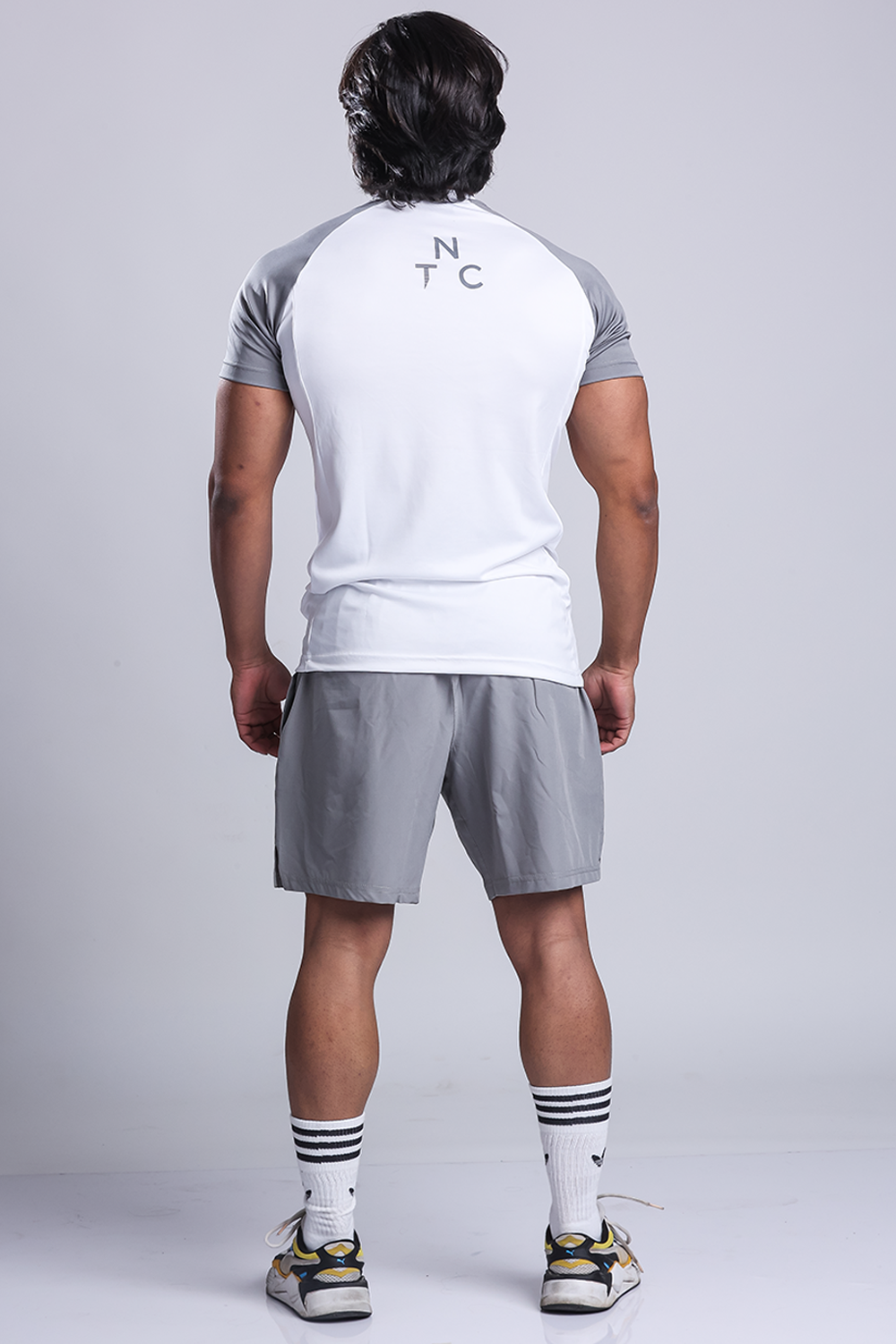 Active Two-tone T-shirt + Shorts set- White/Grey & Grey