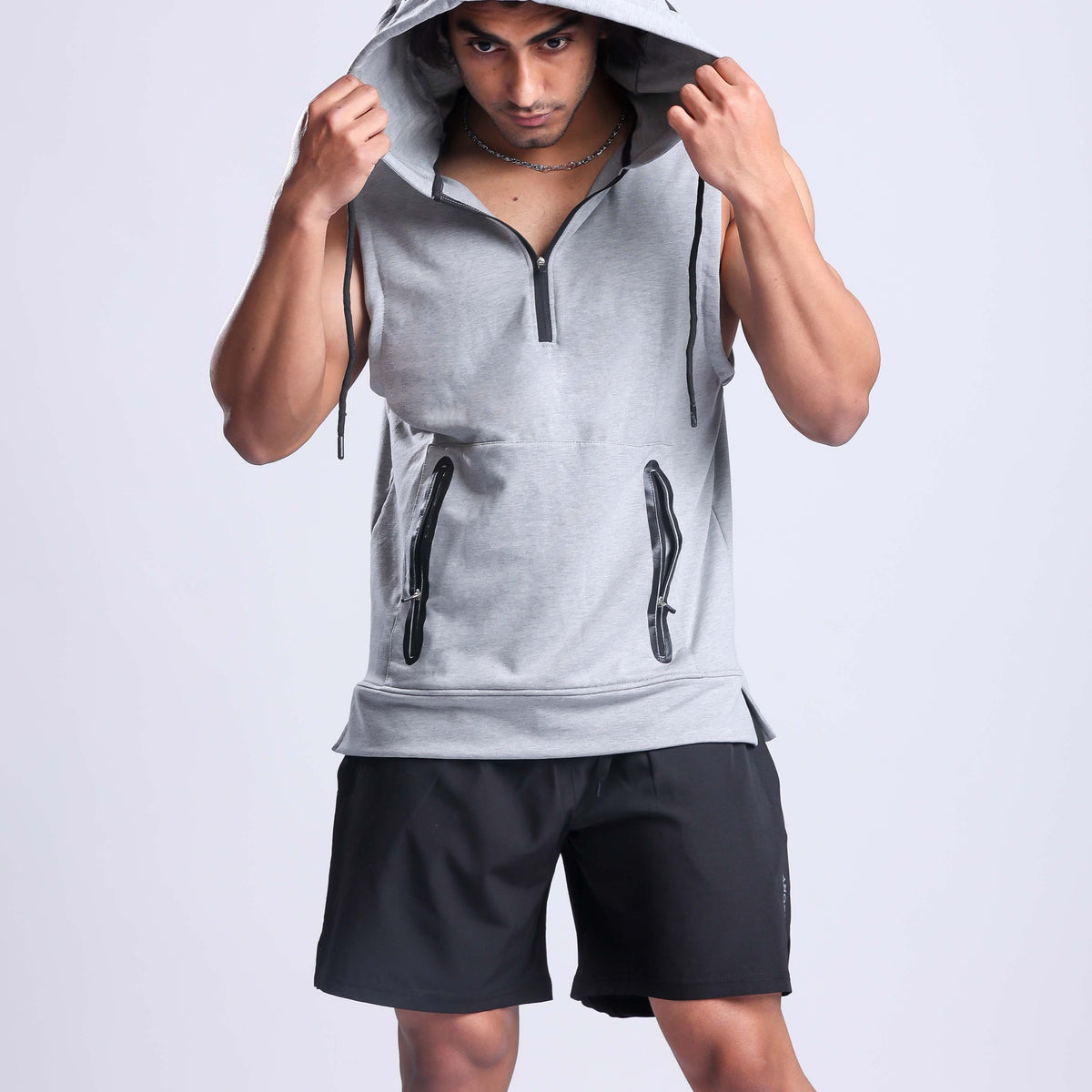 Grey Sleeveless Hoodie for Gym New Theory Clothing