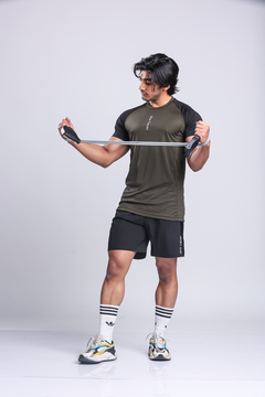 Active Two-tone T-shirt + Shorts set- Olive/Black & Black