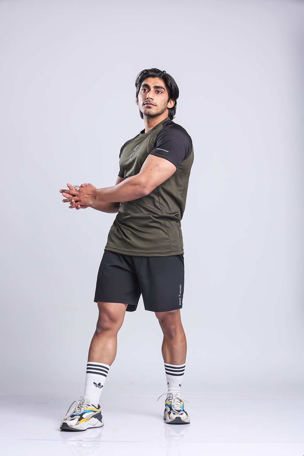 Active Two-tone T-shirt + Shorts set- Olive/Black & Black